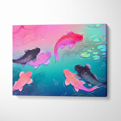 Pastel Neon Koi Vaporwave Canvas - Koi Pastel Neon Living Room Vaporwave Dreamy Mood Modern Decor Japanese Art Canvas