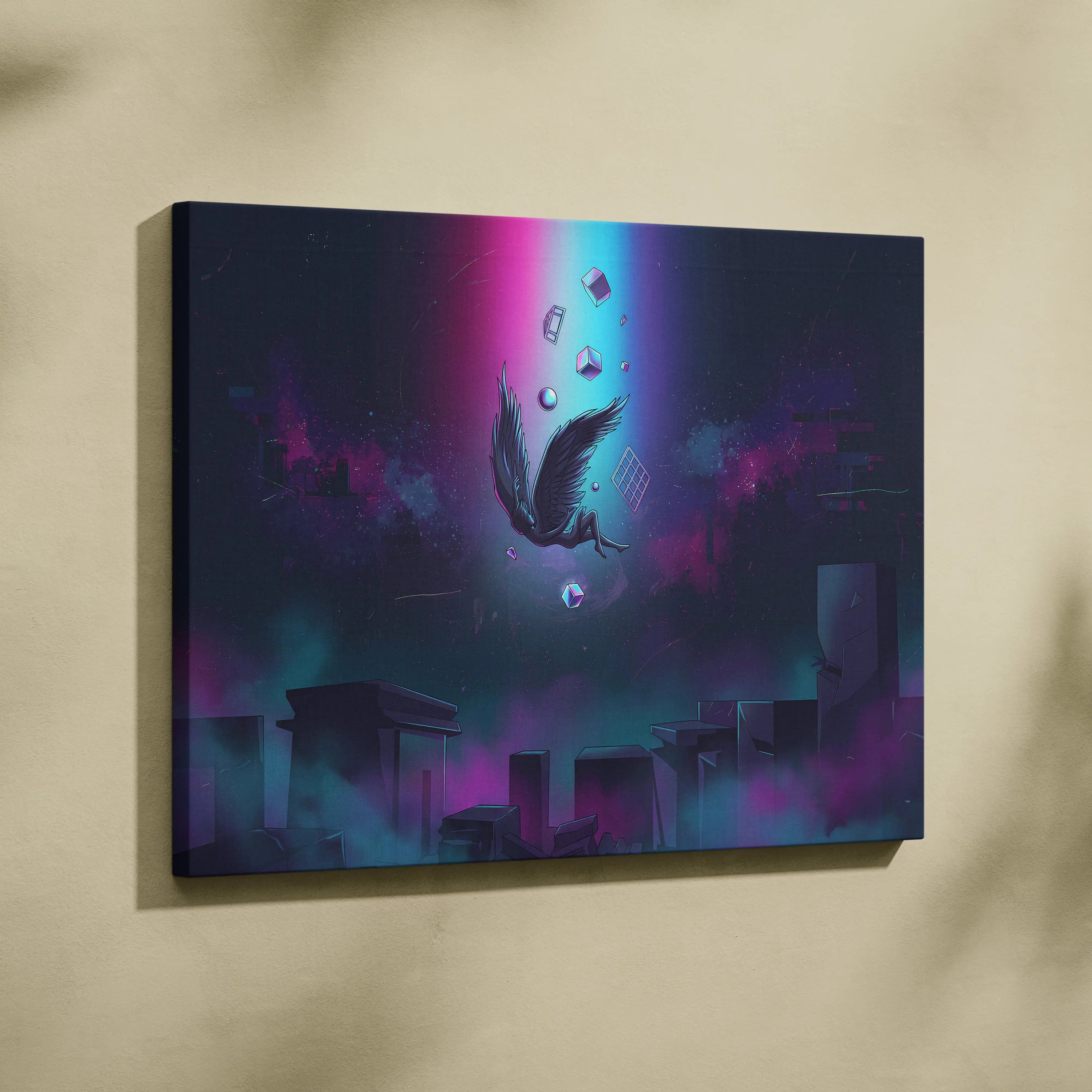 Vaporwave Fantasy Neon Canvas - Vaporwave Art Neon Pink Blue Purple Living Room Surrealism Dreamy Neon Canvas Wall Art