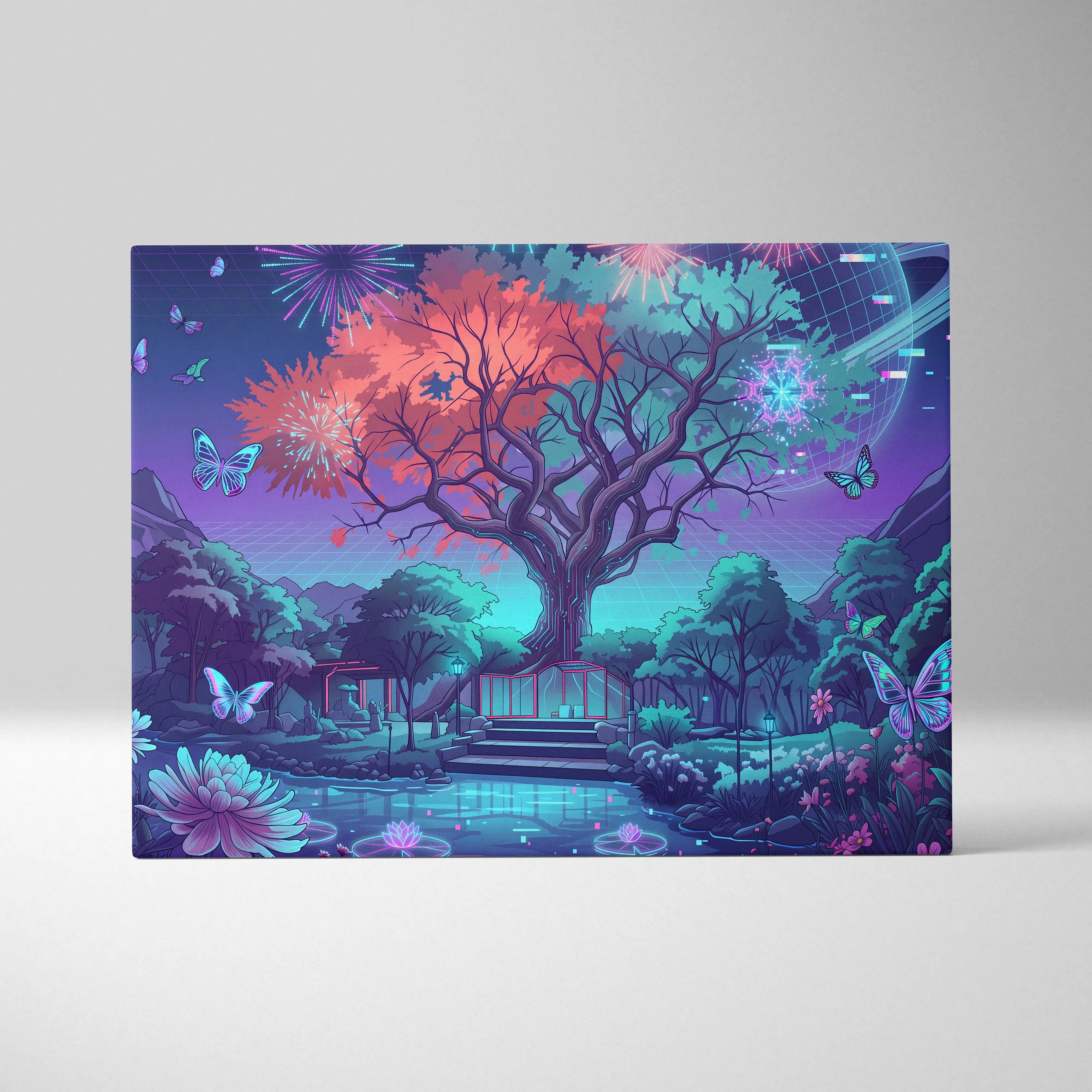 Neon Vaporwave Landscape Canvas - Vaporwave Landscape Neon Sunset Purple Blue Pink Living Room Decor Retro Futurist