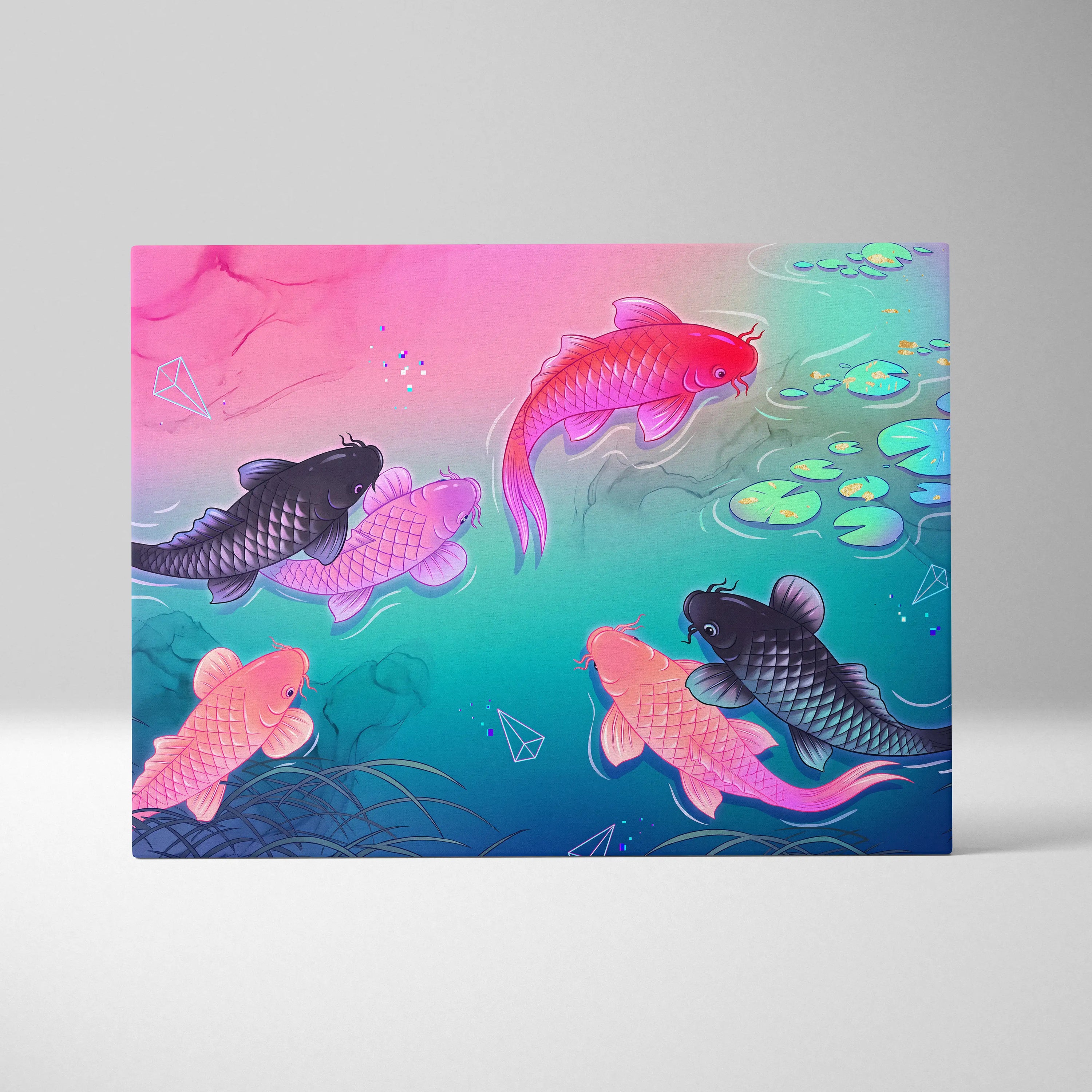 Pastel Neon Koi Vaporwave Canvas - Koi Pastel Neon Living Room Vaporwave Dreamy Mood Modern Decor Japanese Art Canvas