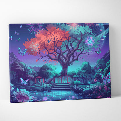Neon Vaporwave Landscape Canvas - Vaporwave Landscape Neon Sunset Purple Blue Pink Living Room Decor Retro Futurist