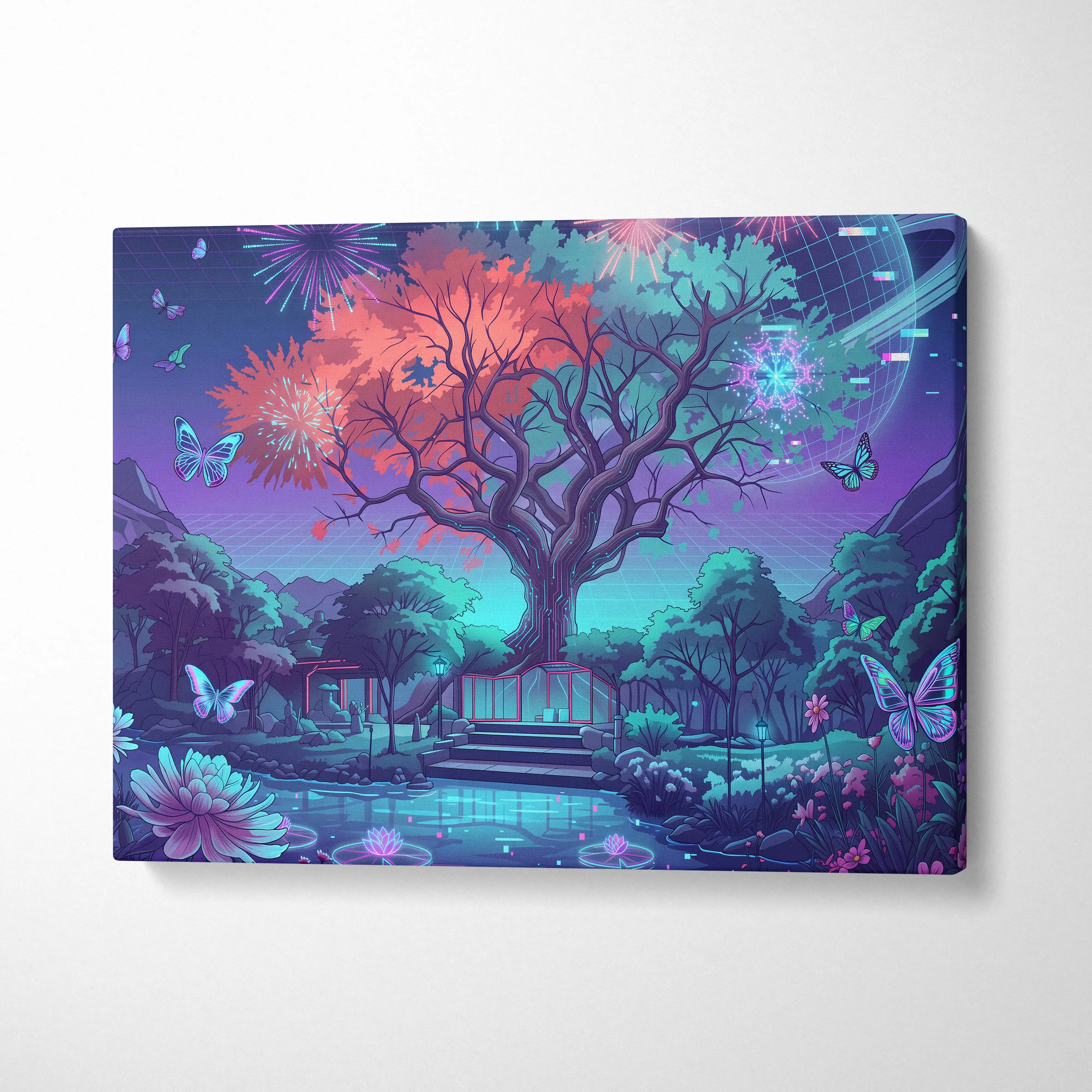 Neon Vaporwave Landscape Canvas - Vaporwave Landscape Neon Sunset Purple Blue Pink Living Room Decor Retro Futurist