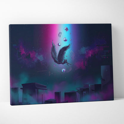 Vaporwave Fantasy Neon Canvas - Vaporwave Art Neon Pink Blue Purple Living Room Surrealism Dreamy Neon Canvas Wall Art