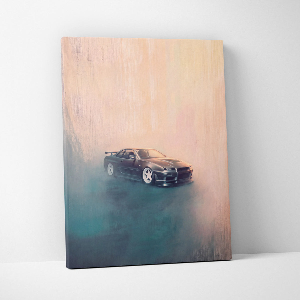 Nissan Skyline GT-R R34 Inspired Canvas Art, Japanese Tuner Car Wall Painting for Garage