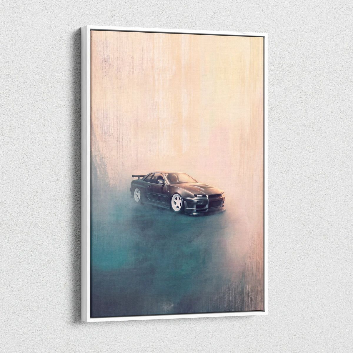 Nissan Skyline GT-R R34 Inspired Canvas Art, Japanese Tuner Car Wall Painting for Garage