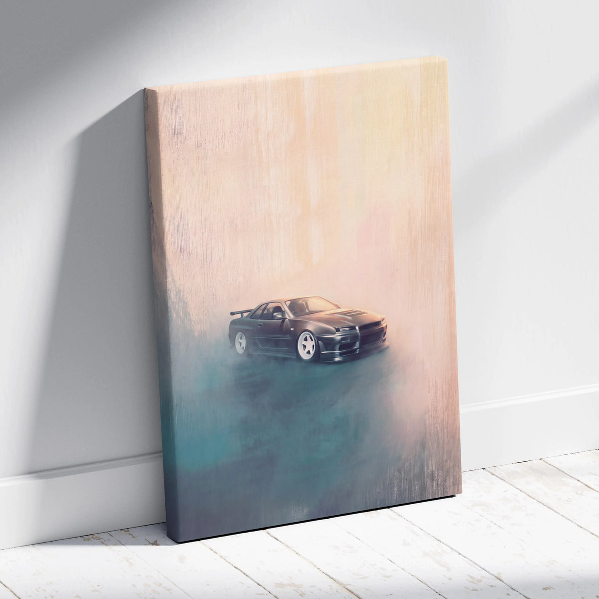 Nissan Skyline GT-R R34 Inspired Canvas Art, Japanese Tuner Car Wall Painting for Garage