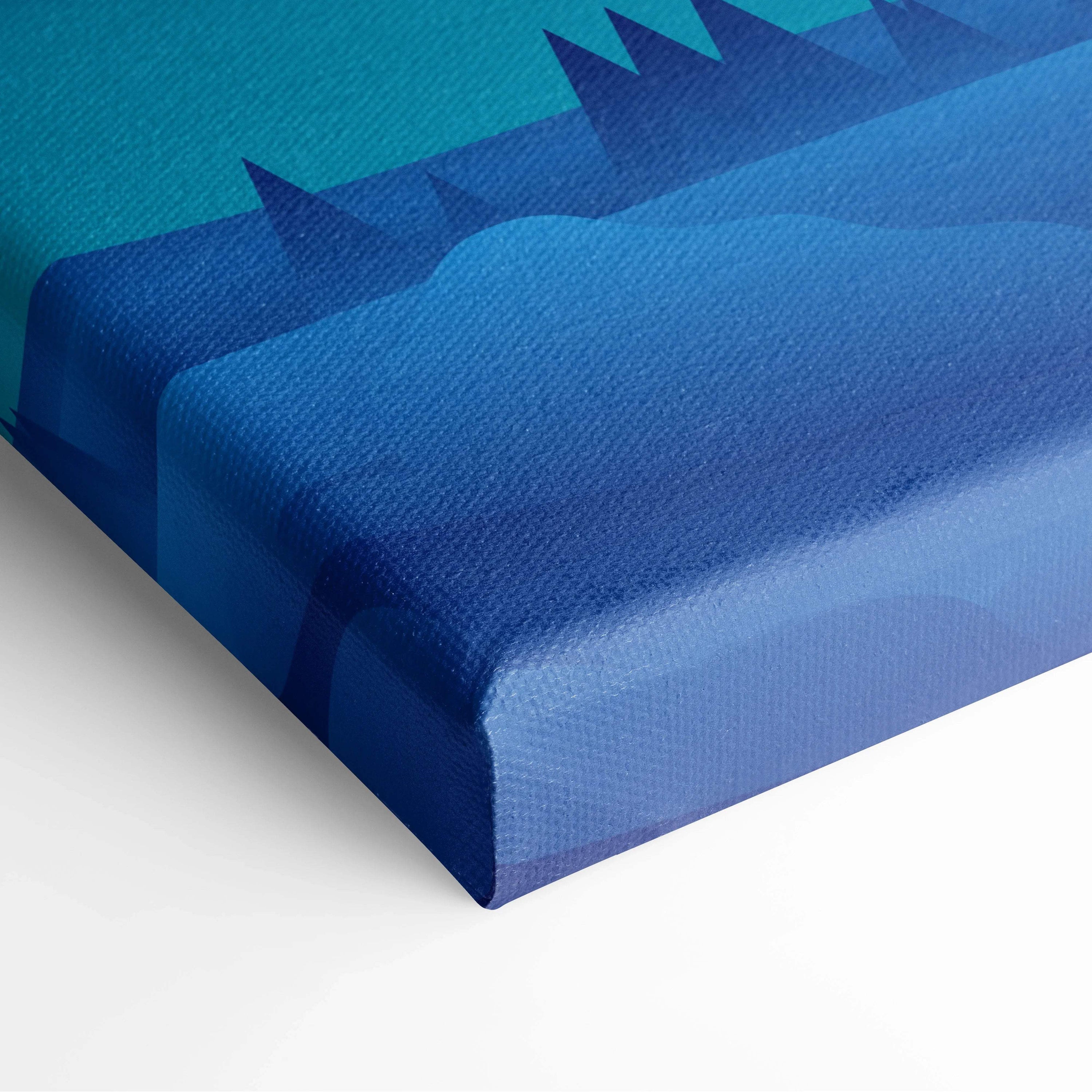 Minimalist blue gradient mountain peaks sunrise over Lake Serene canvas art