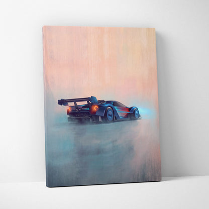 A sleek blue and red ford gt race car on a vibrant canvas print for wall art track edition