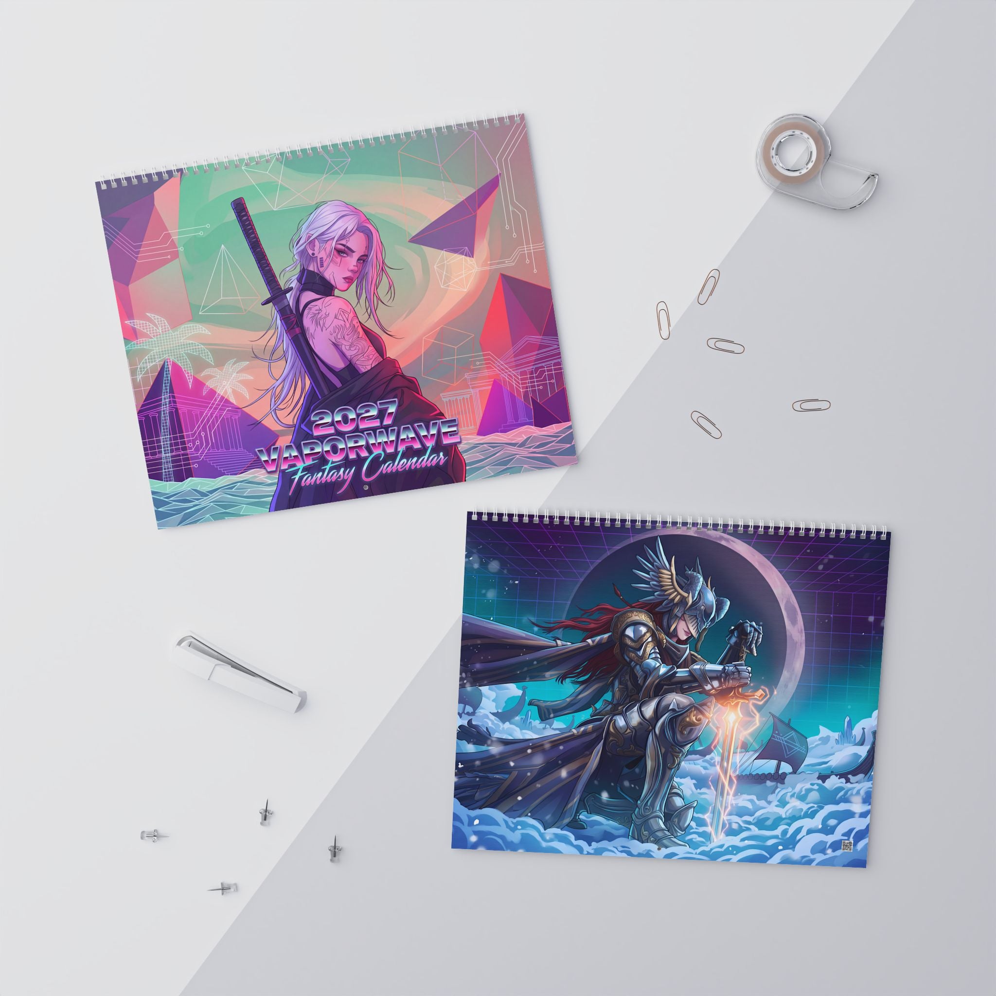 2027 Fantasy Vaporwave Artwork Wall Calendar – Retro Futuristic Neon Fantasy Art Collection
