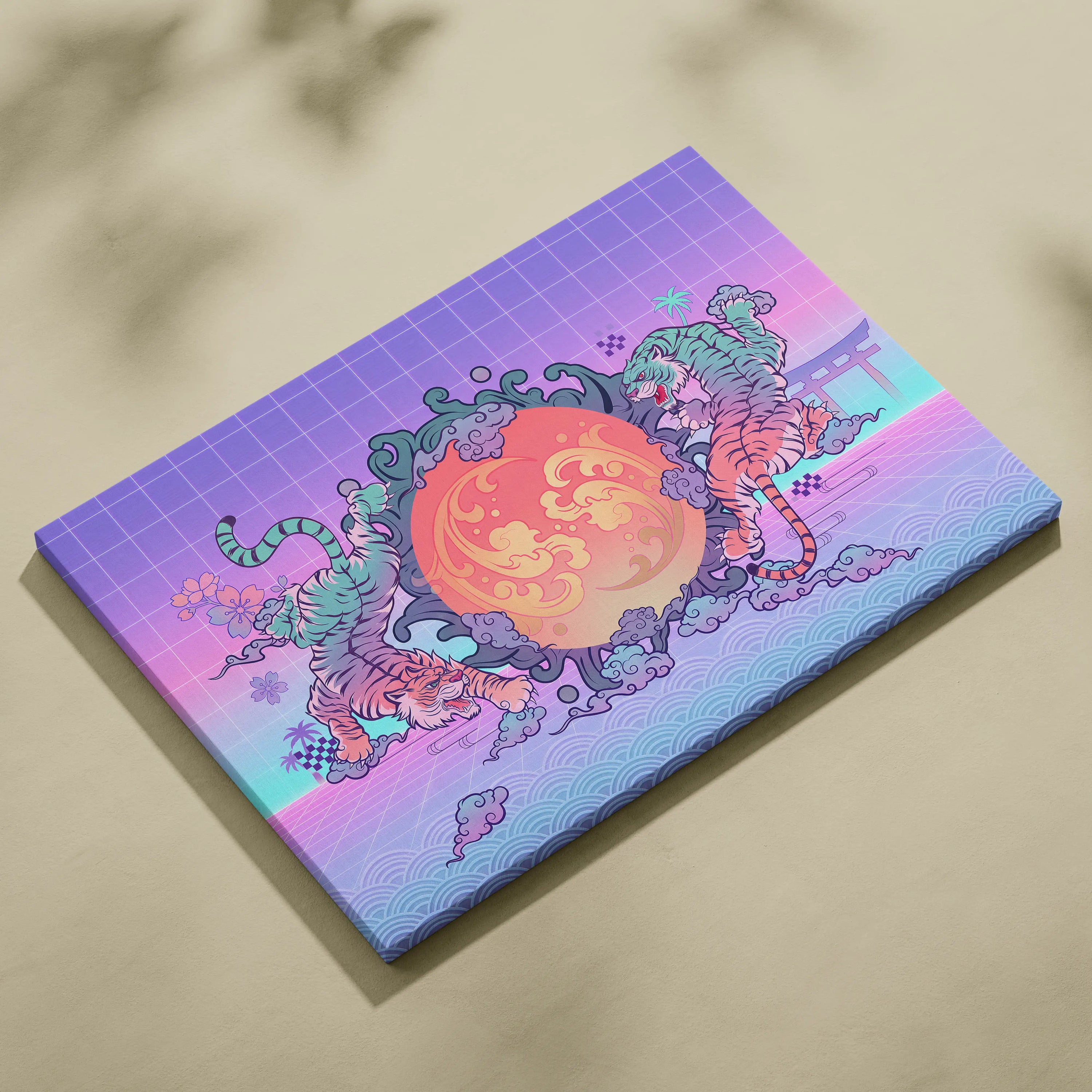 Vaporwave Fuji Dream Canvas - Fuji Landscape Pastel Neon Living Room Vaporwave - Dreamy Nostalgia Retro Futurism Canvas
