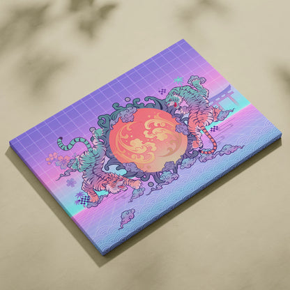 Vaporwave Fuji Dream Canvas - Fuji Landscape Pastel Neon Living Room Vaporwave - Dreamy Nostalgia Retro Futurism Canvas