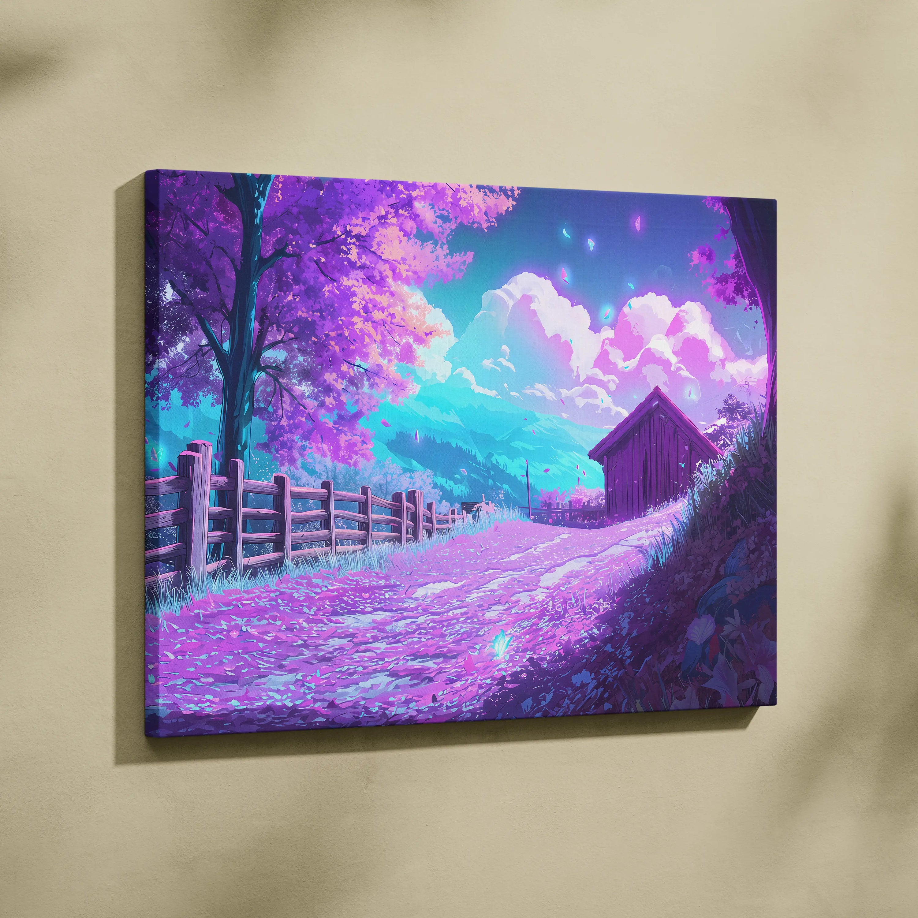 Vaporwave Neon Dream Canvas - Vaporwave Landscape Neon Pink Canvas Living Room Dreamy Neon Aesthetic Wall Art Canvas