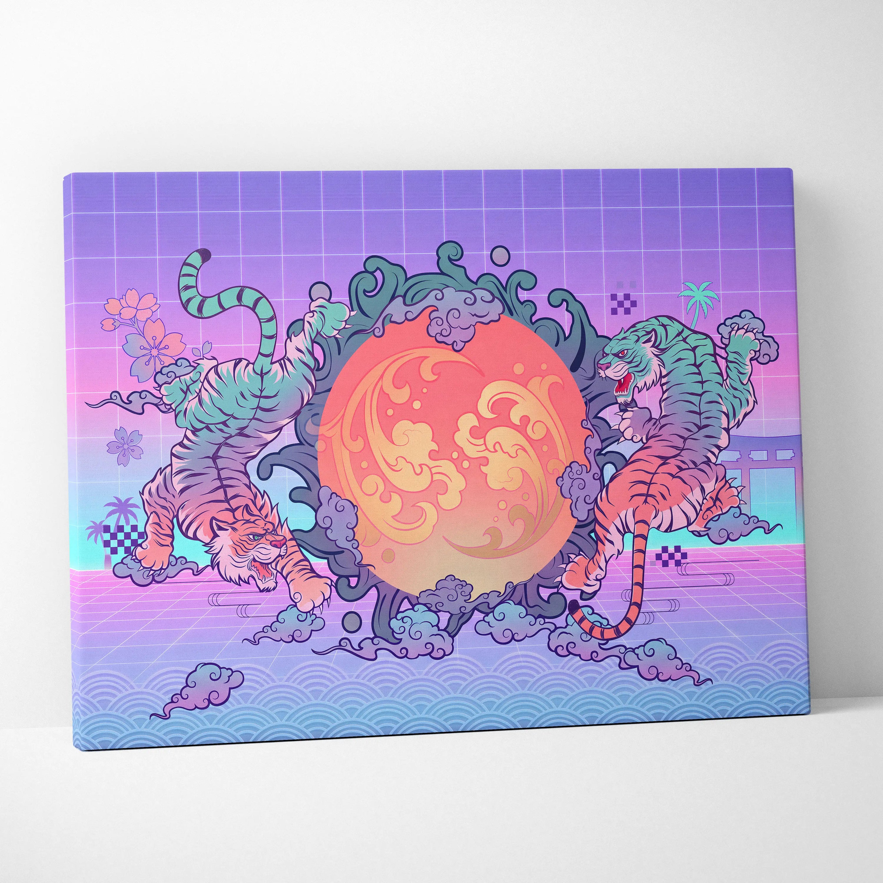 Vaporwave Fuji Dream Canvas - Fuji Landscape Pastel Neon Living Room Vaporwave - Dreamy Nostalgia Retro Futurism Canvas