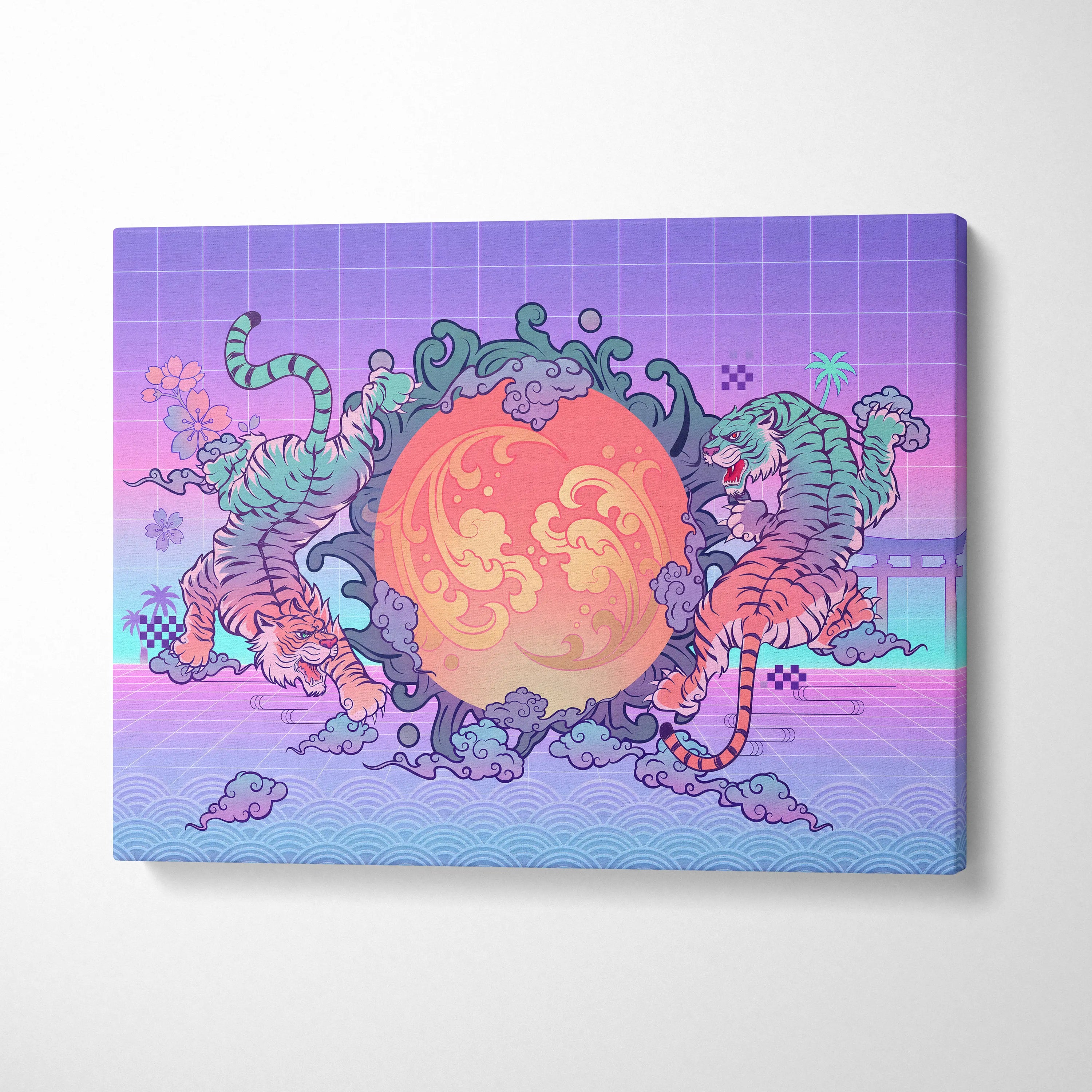 Vaporwave Fuji Dream Canvas - Fuji Landscape Pastel Neon Living Room Vaporwave - Dreamy Nostalgia Retro Futurism Canvas