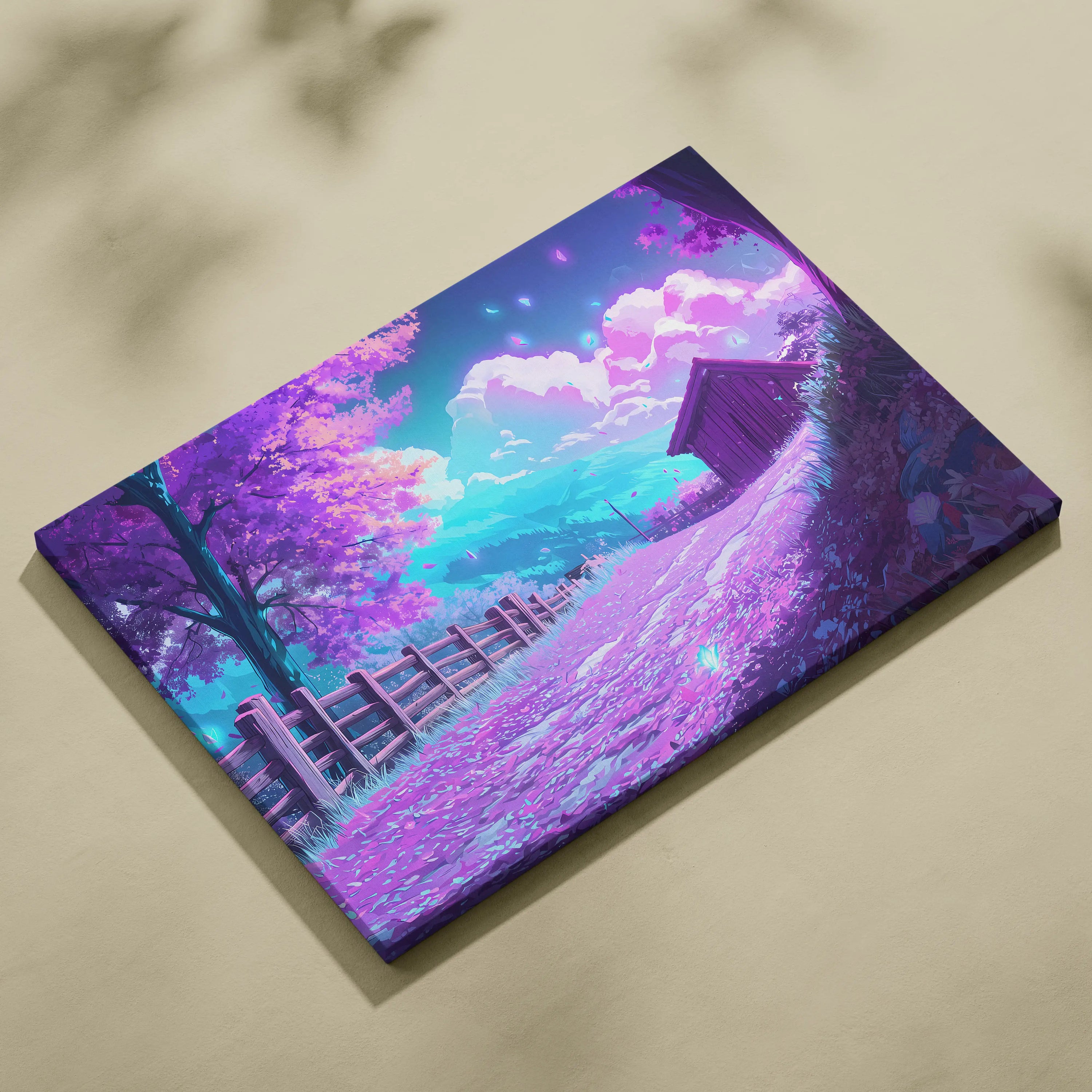 Vaporwave Neon Dream Canvas - Vaporwave Landscape Neon Pink Canvas Living Room Dreamy Neon Aesthetic Wall Art Canvas