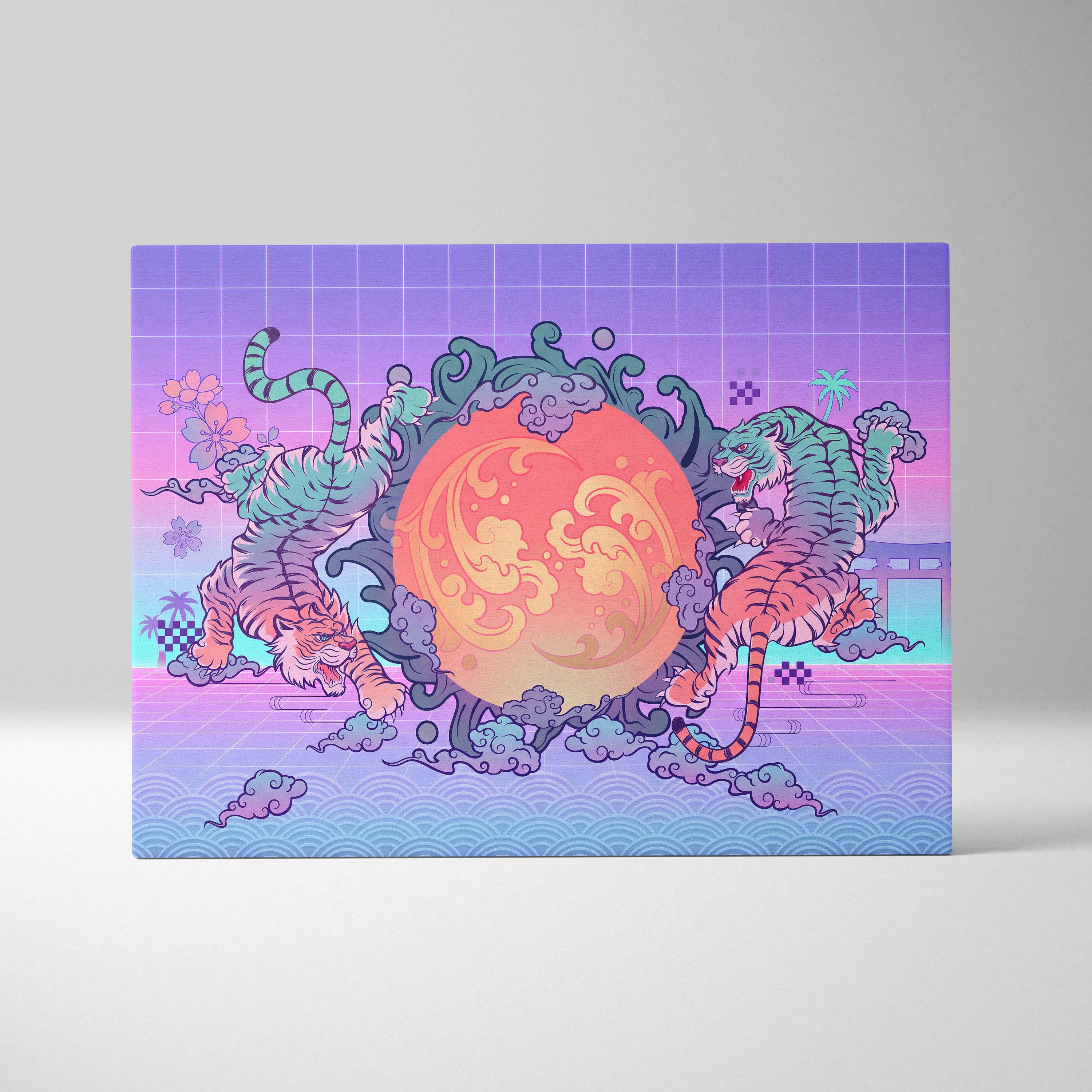 Vaporwave Fuji Dream Canvas - Fuji Landscape Pastel Neon Living Room Vaporwave - Dreamy Nostalgia Retro Futurism Canvas