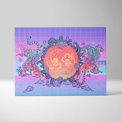 Vaporwave Fuji Dream Canvas - Fuji Landscape Pastel Neon Living Room Vaporwave - Dreamy Nostalgia Retro Futurism Canvas