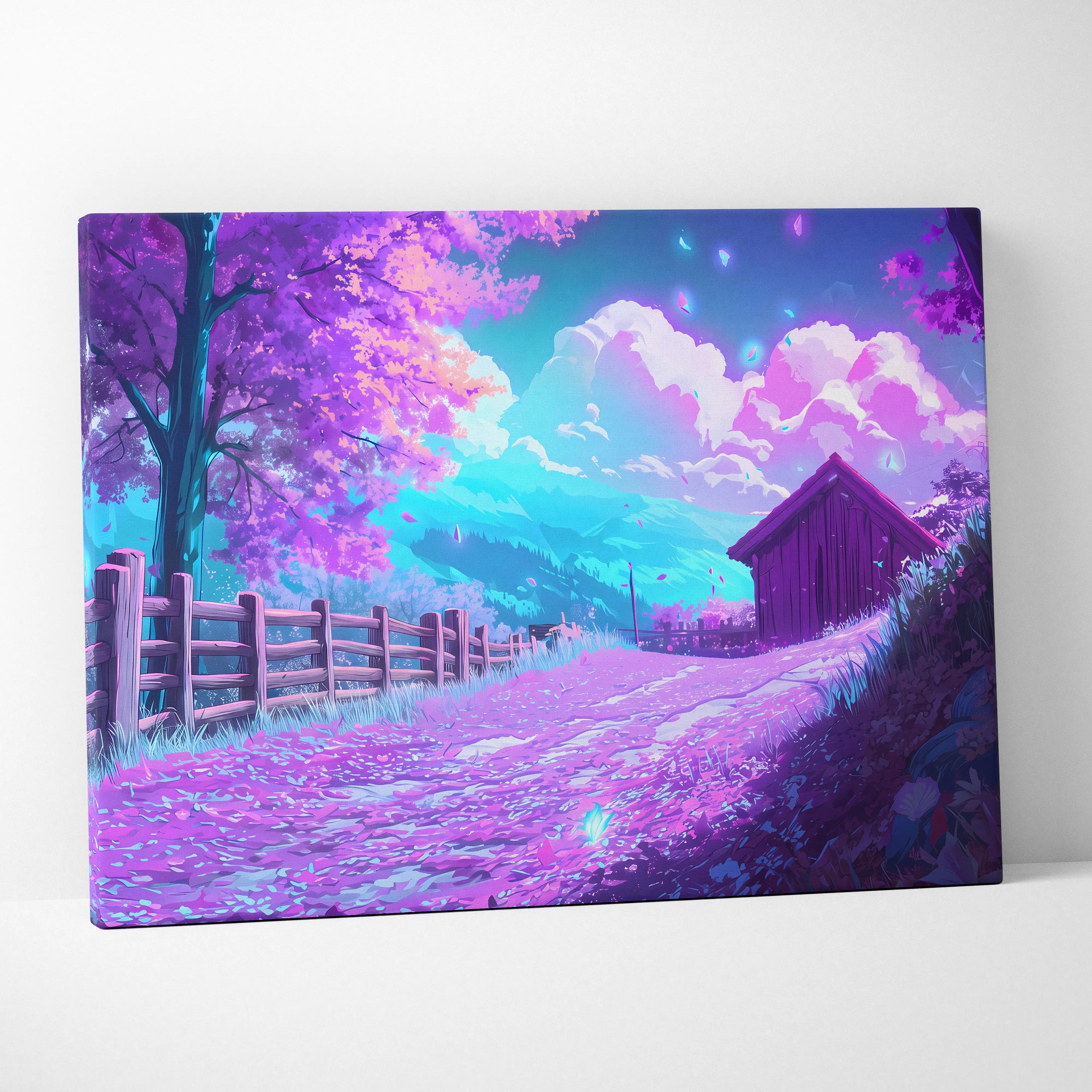 Vaporwave Neon Dream Canvas - Vaporwave Landscape Neon Pink Canvas Living Room Dreamy Neon Aesthetic Wall Art Canvas