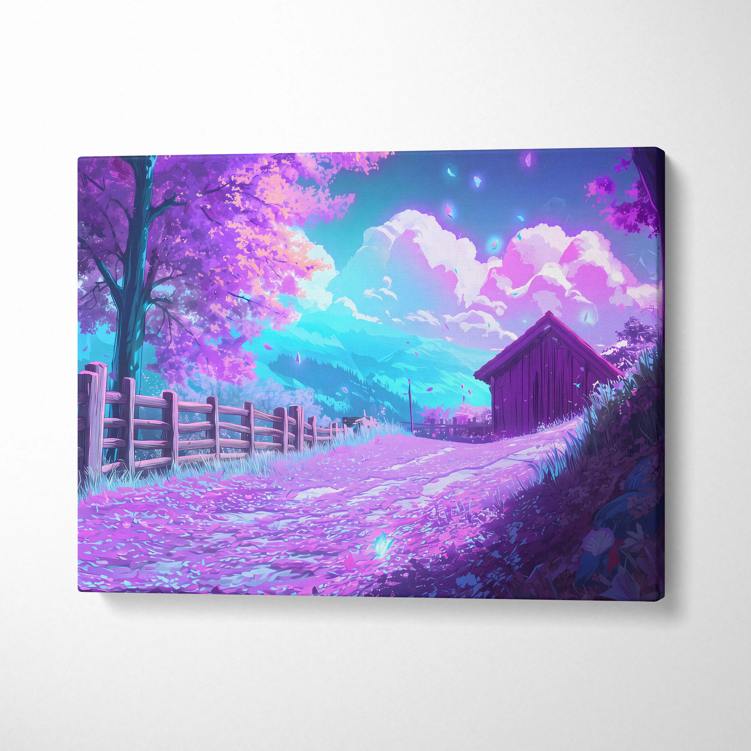 Vaporwave Neon Dream Canvas - Vaporwave Landscape Neon Pink Canvas Living Room Dreamy Neon Aesthetic Wall Art Canvas