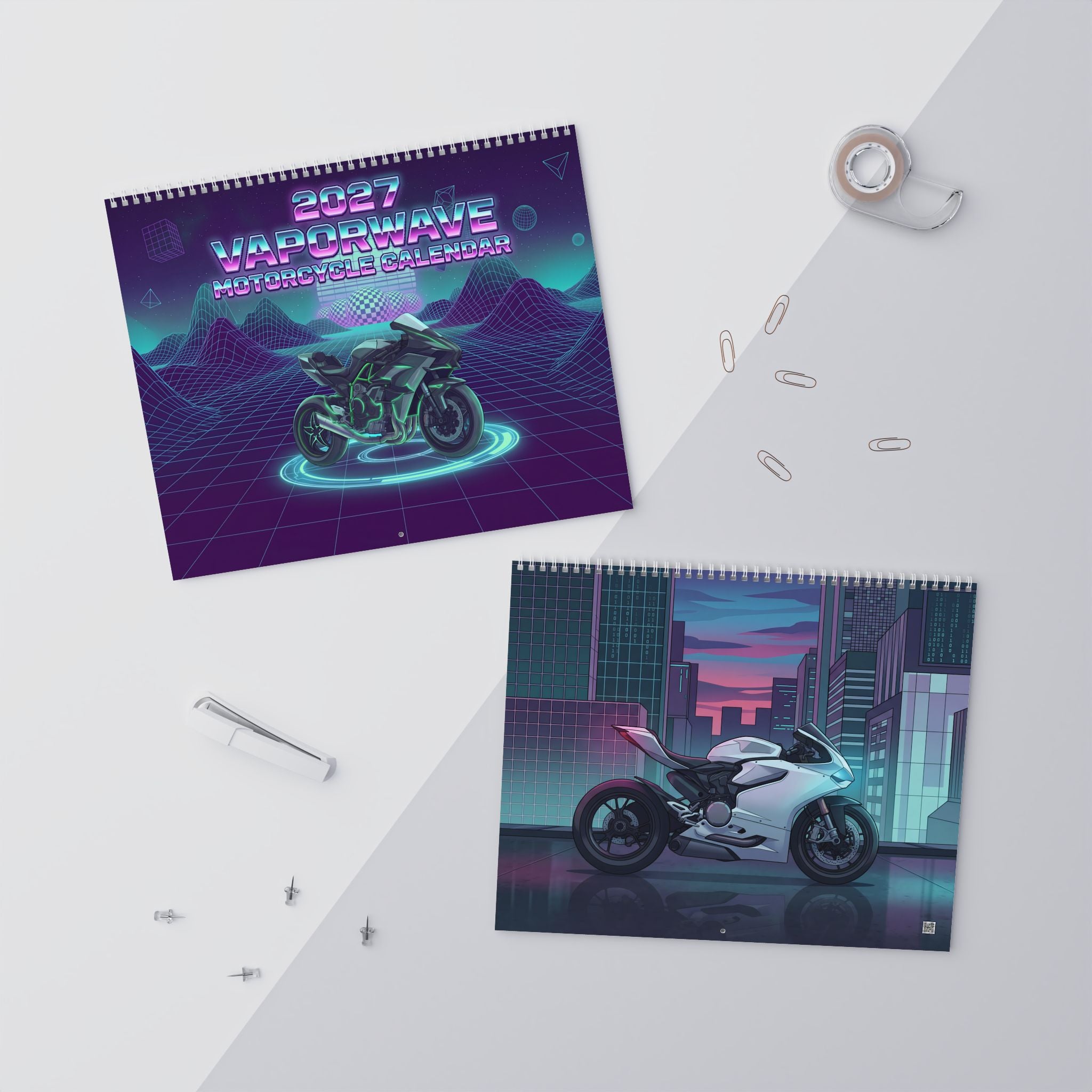 2027 Sportbike Vaporwave Wall Calendar – Supersport Motorcycles & Retro Futuristic Neon Artwork