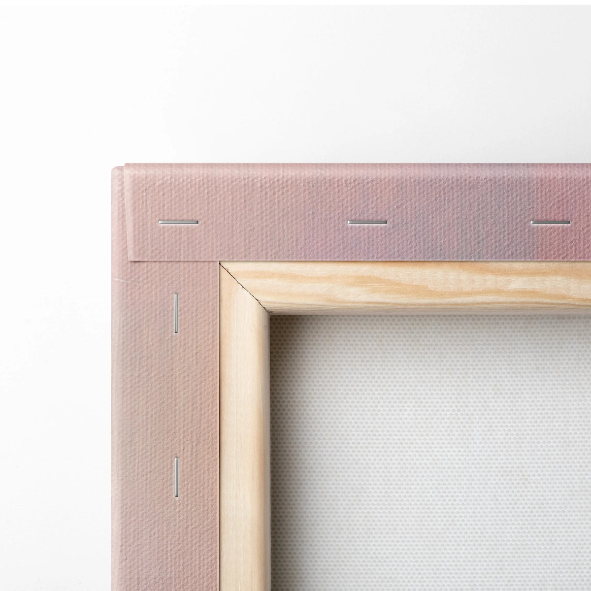 A blush pink canvas frame with natural wood border and stitching featuring Lamborghini Aventador inspired supercar art