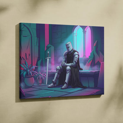Neon Knight Vaporwave Canvas - Knight Neon Pink Teal Living Room Vaporwave Dreamy Vaporwave Retro Futurism Canvas Print