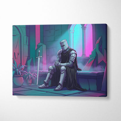 Neon Knight Vaporwave Canvas - Knight Neon Pink Teal Living Room Vaporwave Dreamy Vaporwave Retro Futurism Canvas Print