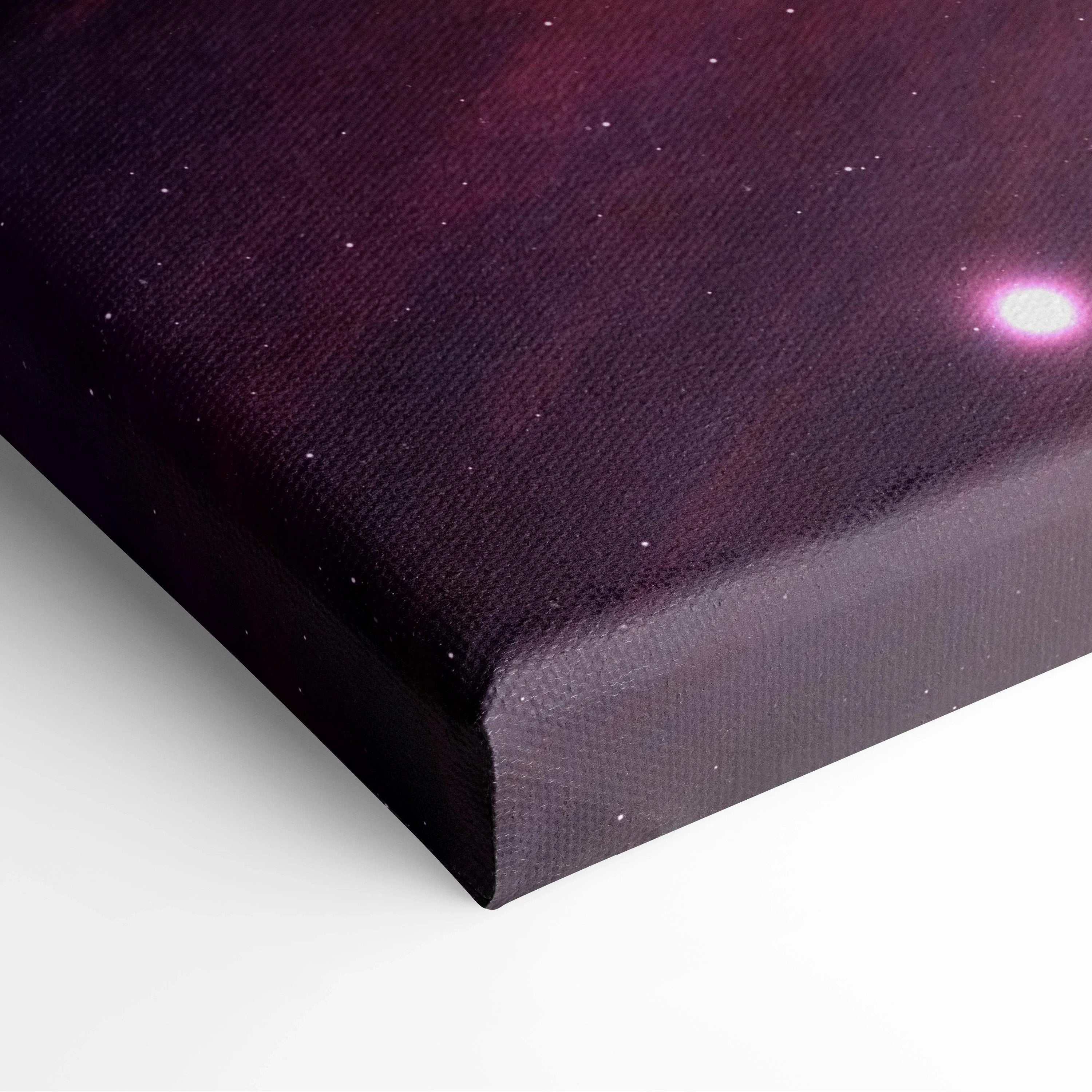Stunning galaxy nebula canvas wall art in deep purple with glowing core and stars