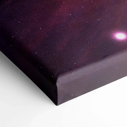 Stunning galaxy nebula canvas wall art in deep purple with glowing core and stars