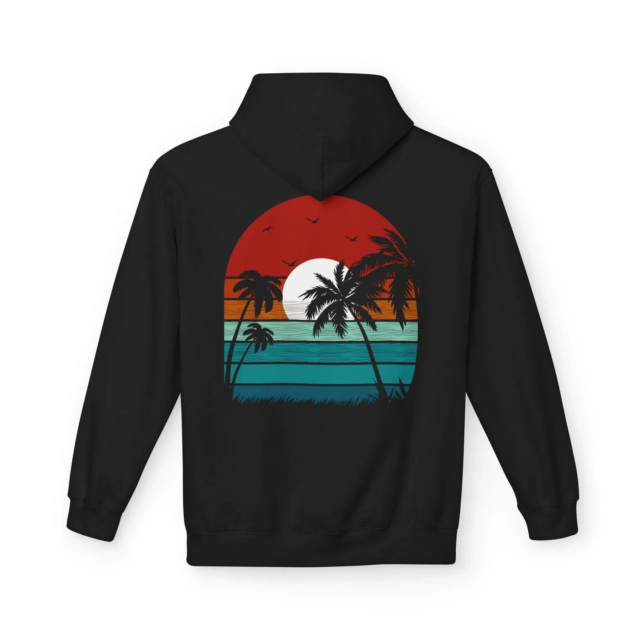 Cozy Retro Palm Tree Sunset Fleece Pullover Hoodie for Ultimate Comfort