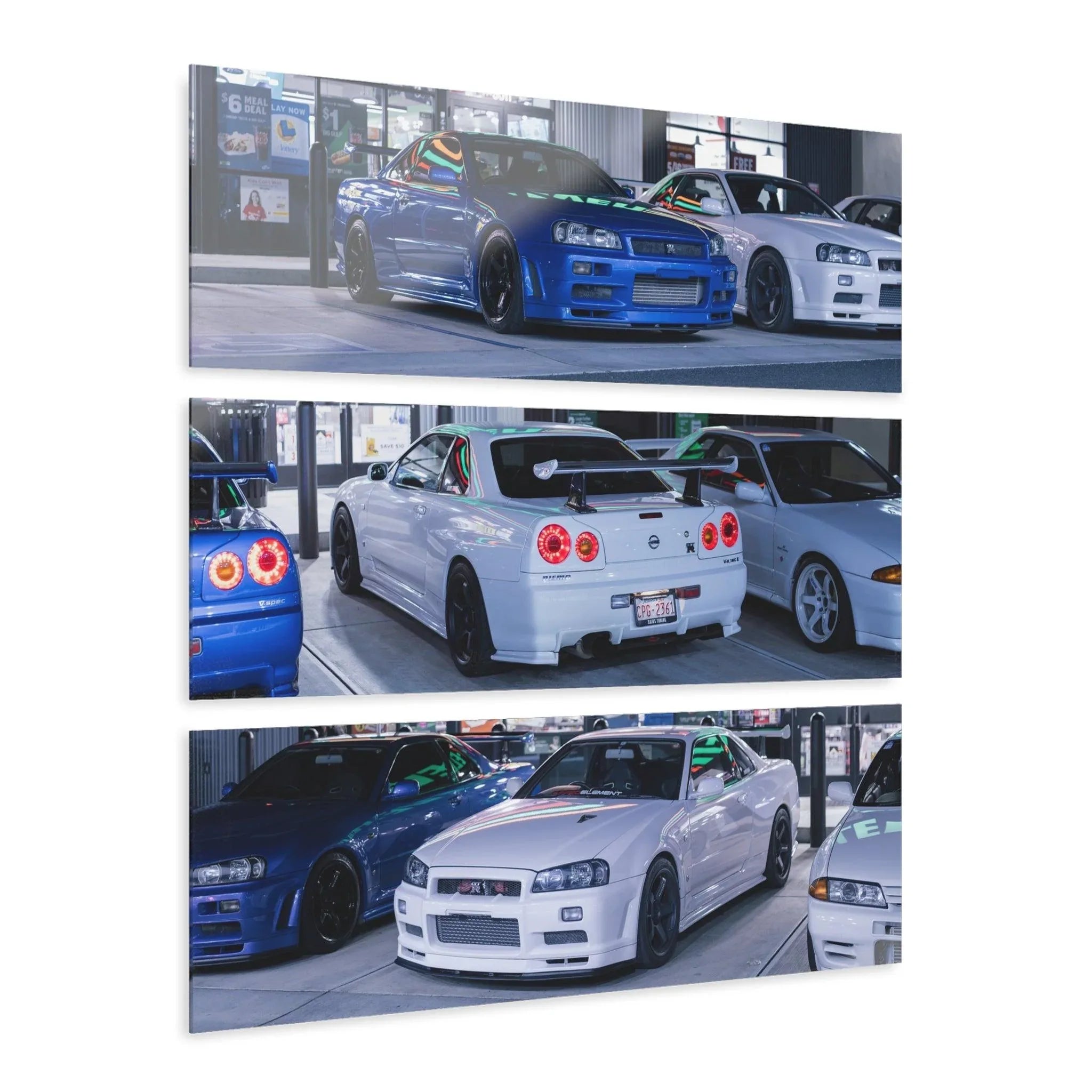 Nissan R34 GT-R Skyline 3-Piece Acrylic Wall Art #001 Decor