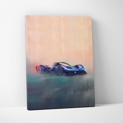 Blue futuristic sports car painting on canvas in redbull rb17 inspired luxury supercar wall art print