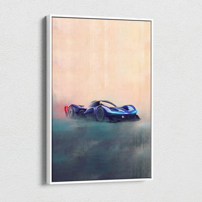 Blue futuristic race car artwork in a white frame redbull rb17 inspired automotive wall art luxury supercar canvas print