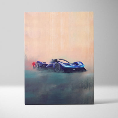Blue futuristic sports car with glowing accents featured in redbull rb17 inspired luxury supercar canvas print wall art