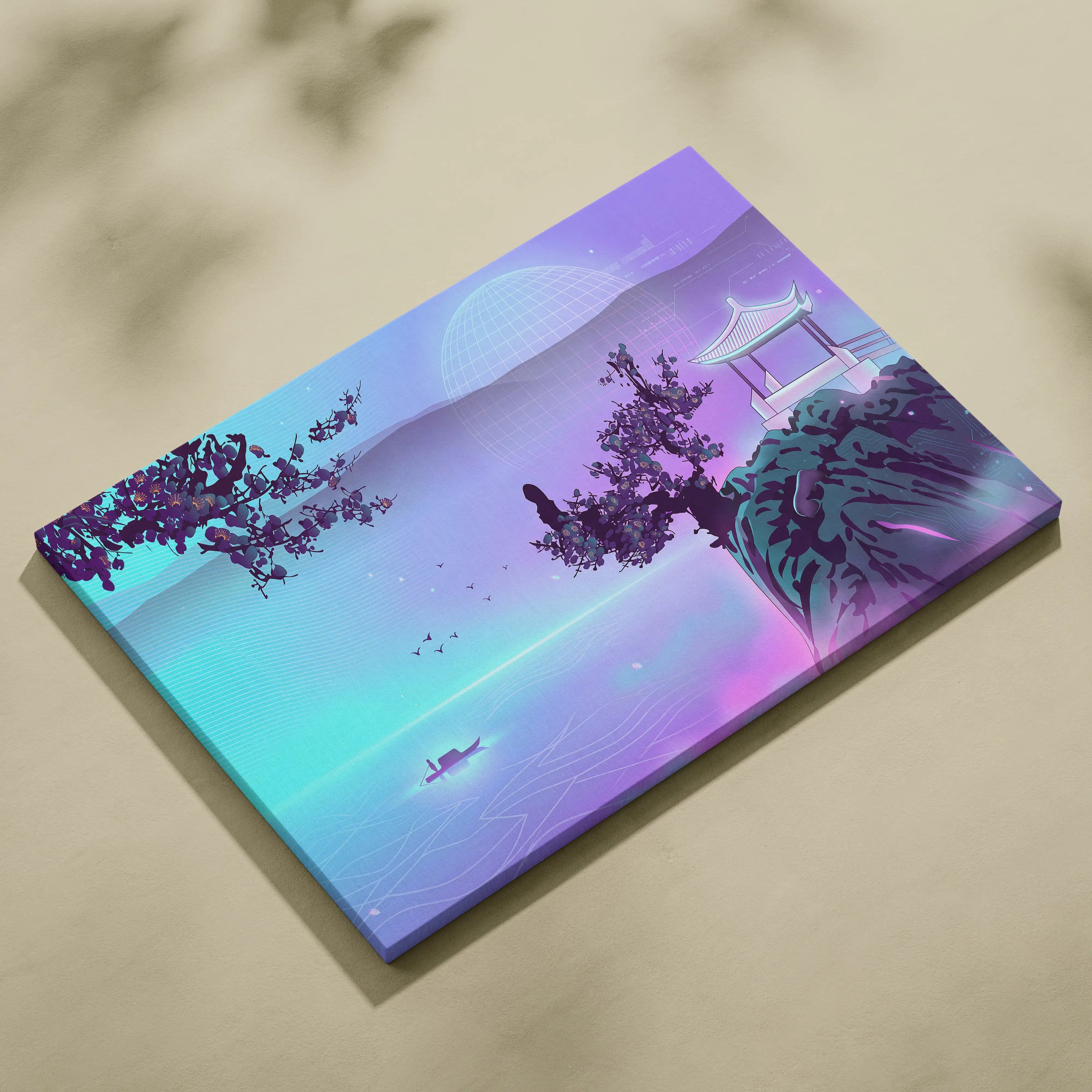 Neon Sakura Vaporwave Canvas - Japan Landscape Neon LivingRoom Vaporwave Dreamy Mood Modern Vaporwave Decor Canvas
