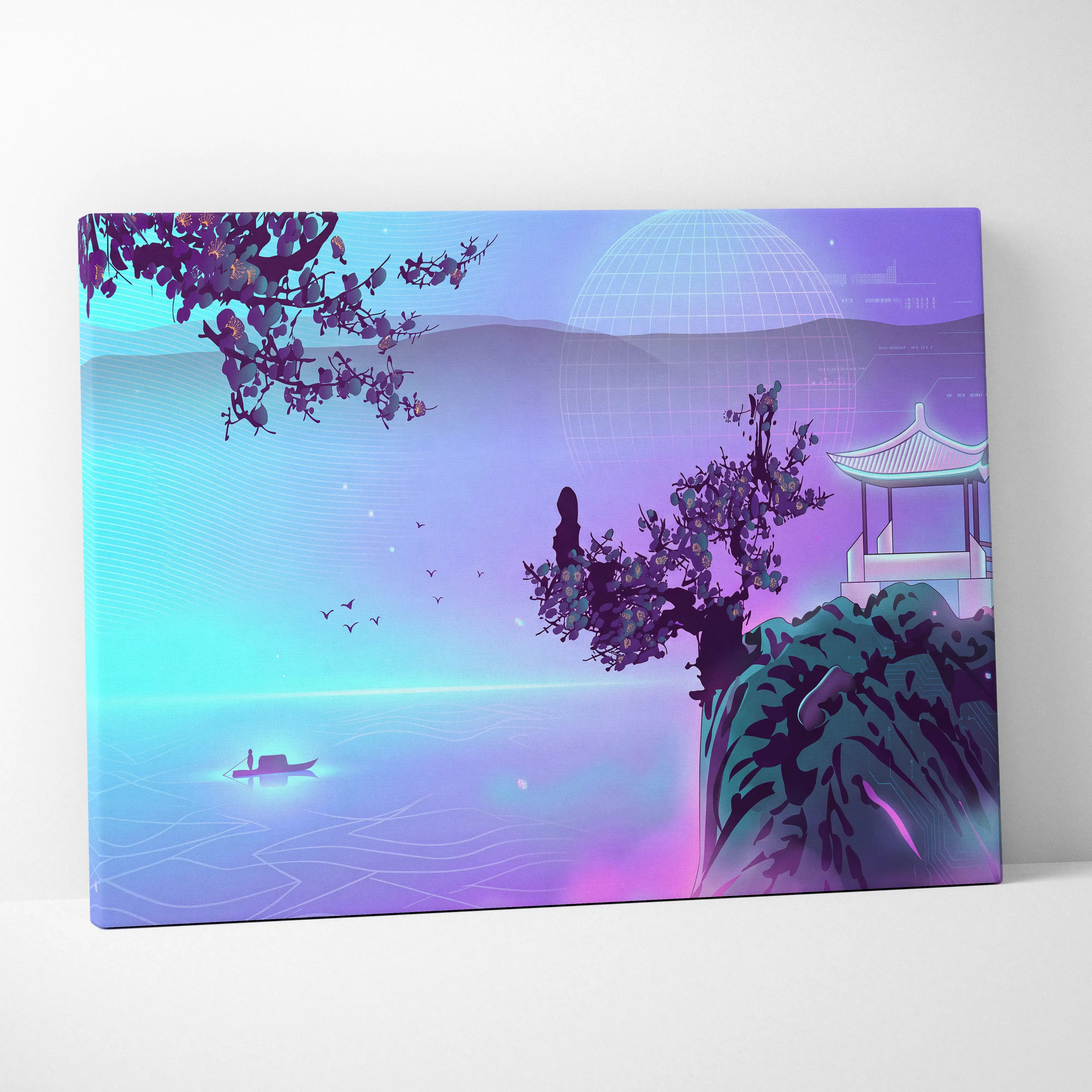 Neon Sakura Vaporwave Canvas - Japan Landscape Neon LivingRoom Vaporwave Dreamy Mood Modern Vaporwave Decor Canvas