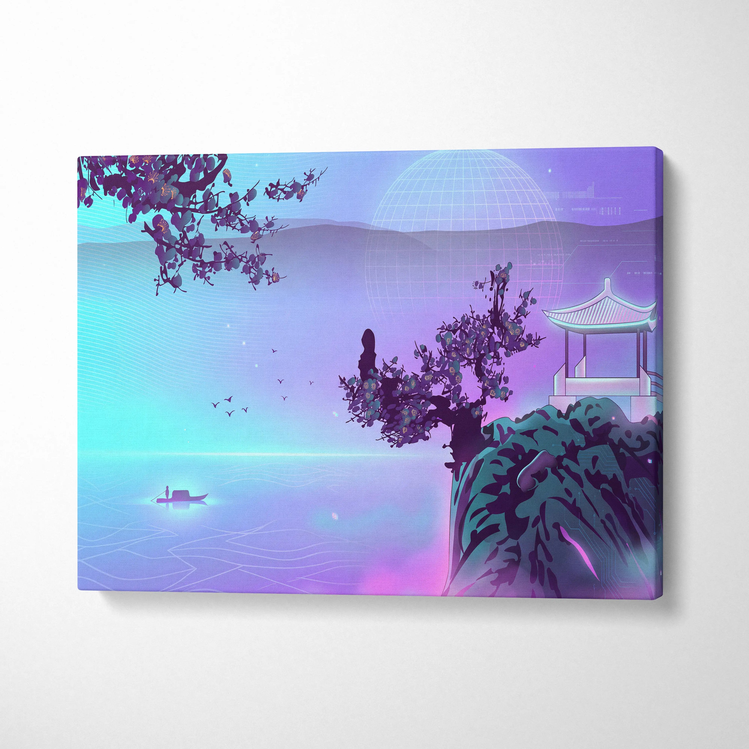 Neon Sakura Vaporwave Canvas - Japan Landscape Neon LivingRoom Vaporwave Dreamy Mood Modern Vaporwave Decor Canvas