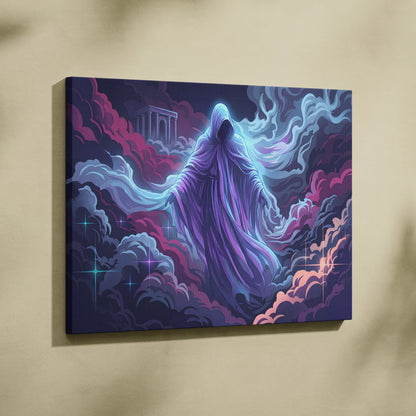 Vaporwave Neon Phantom Canvas - Hooded Figure Neon Blues Purples LivingRoom Vaporwave - Atmospheric Neon Wall Art Canvas