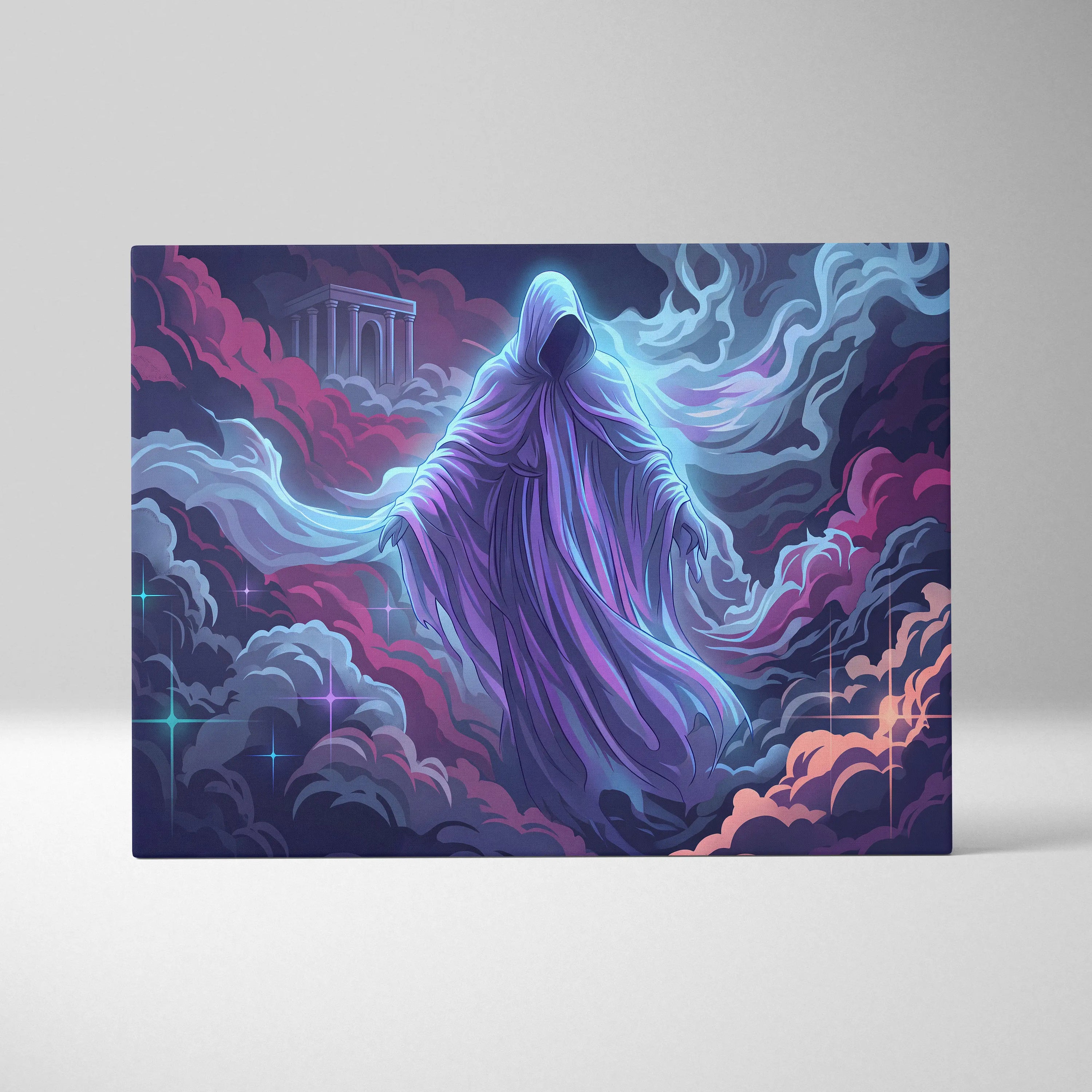 Vaporwave Neon Phantom Canvas - Hooded Figure Neon Blues Purples LivingRoom Vaporwave - Atmospheric Neon Wall Art Canvas