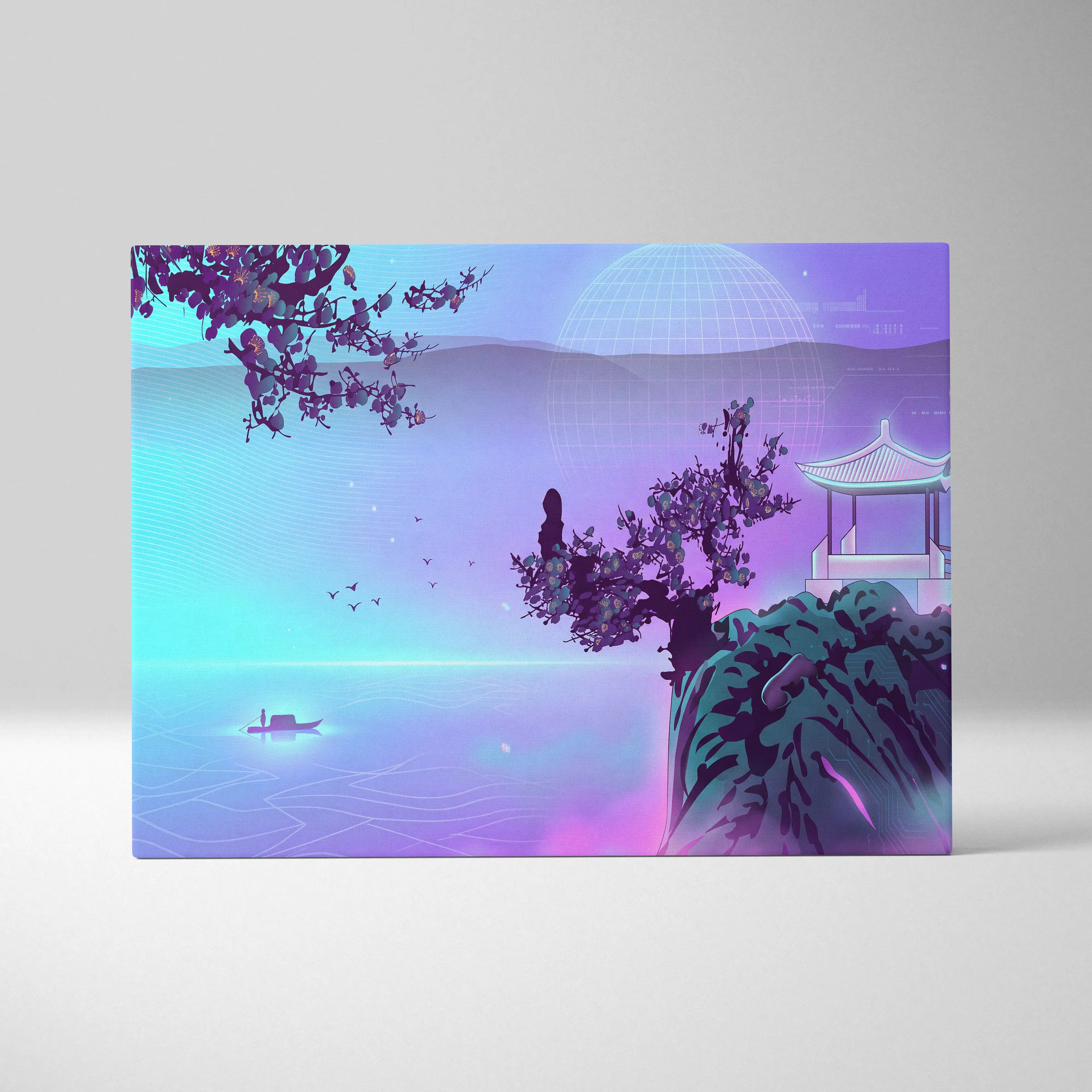 Neon Sakura Vaporwave Canvas - Japan Landscape Neon LivingRoom Vaporwave Dreamy Mood Modern Vaporwave Decor Canvas