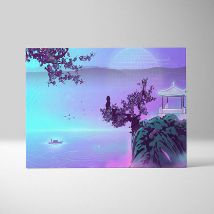 Neon Sakura Vaporwave Canvas - Japan Landscape Neon LivingRoom Vaporwave Dreamy Mood Modern Vaporwave Decor Canvas