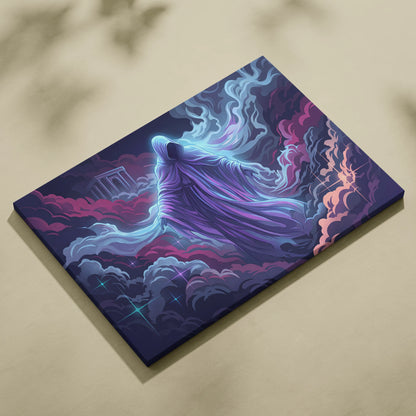 Vaporwave Neon Phantom Canvas - Hooded Figure Neon Blues Purples LivingRoom Vaporwave - Atmospheric Neon Wall Art Canvas