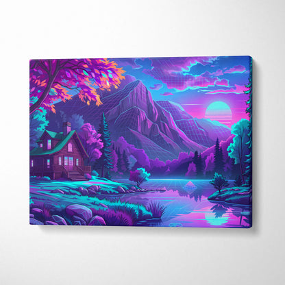 Vaporwave Neon Mountain Vista - Landscape Neon Pink Purple Living Room Vaporwave - Dreamy Neon Mood Canvas