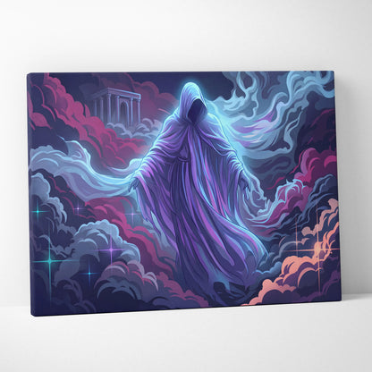 Vaporwave Neon Phantom Canvas - Hooded Figure Neon Blues Purples LivingRoom Vaporwave - Atmospheric Neon Wall Art Canvas