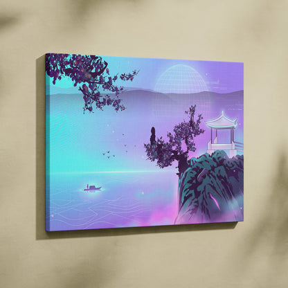 Neon Sakura Vaporwave Canvas - Japan Landscape Neon LivingRoom Vaporwave Dreamy Mood Modern Vaporwave Decor Canvas