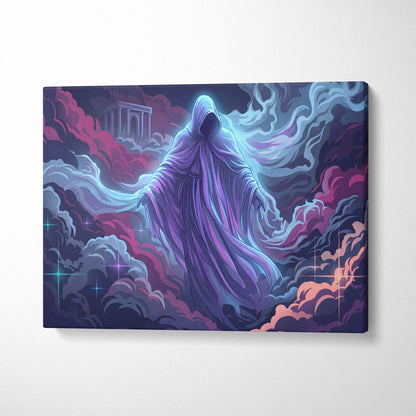 Vaporwave Neon Phantom Canvas - Hooded Figure Neon Blues Purples LivingRoom Vaporwave - Atmospheric Neon Wall Art Canvas