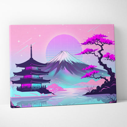 Neon Fuji Vaporwave Canvas - Mount Fuji Vaporwave Pastel Pink Purple Living Room Retro Dreamy Mood Canvas Print