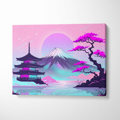 Neon Fuji Vaporwave Canvas - Mount Fuji Vaporwave Pastel Pink Purple Living Room Retro Dreamy Mood Canvas Print
