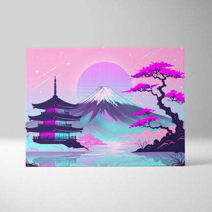Neon Fuji Vaporwave Canvas - Mount Fuji Vaporwave Pastel Pink Purple Living Room Retro Dreamy Mood Canvas Print