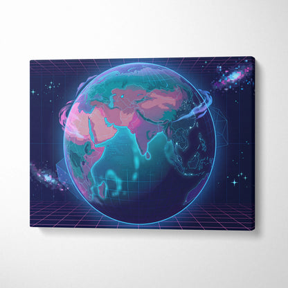 Neon Globe Vaporwave Canvas - Globe Pink Blue Wall Art Vaporwave, Dreamy Mood, Cyberpunk Neon Decor, Canvas Print